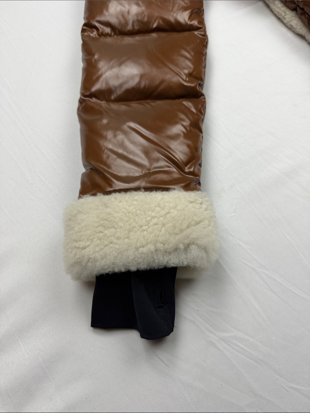 SAM. New York Veronica Shearling-Trimmed Down Biker Puffer Jacket in Cognac - Picture 15 of 16